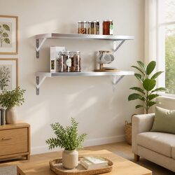 Stainless Steel Wall Shelves - 2 pcs 75x30 cm in Silver