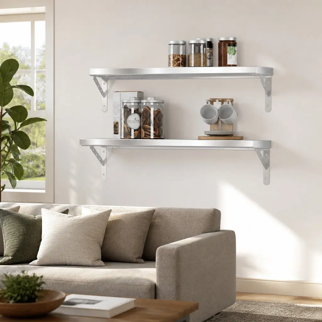 Wall Shelves Space-saving Wall-mounted 75x23.5 cm Silver 2 Piece