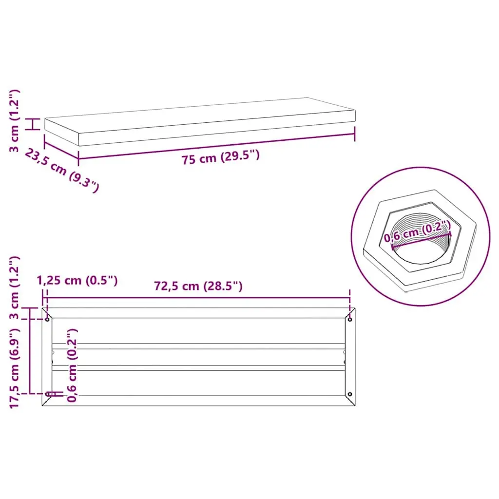 Wall Shelves Space-saving Wall-mounted 75x23.5 cm Silver 2 Piece