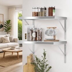 Floating Wall Shelves, 50x40 cm, Silver Stainless Steel (Set of 2)