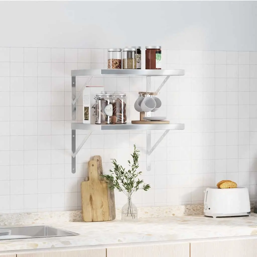 Wall Shelves Space-saving 50x40 cm Silver Stainless Steel Floating Shelving Storage