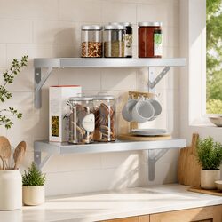 2-Pack Silver Floating Wall Shelves 50x23.5 cm