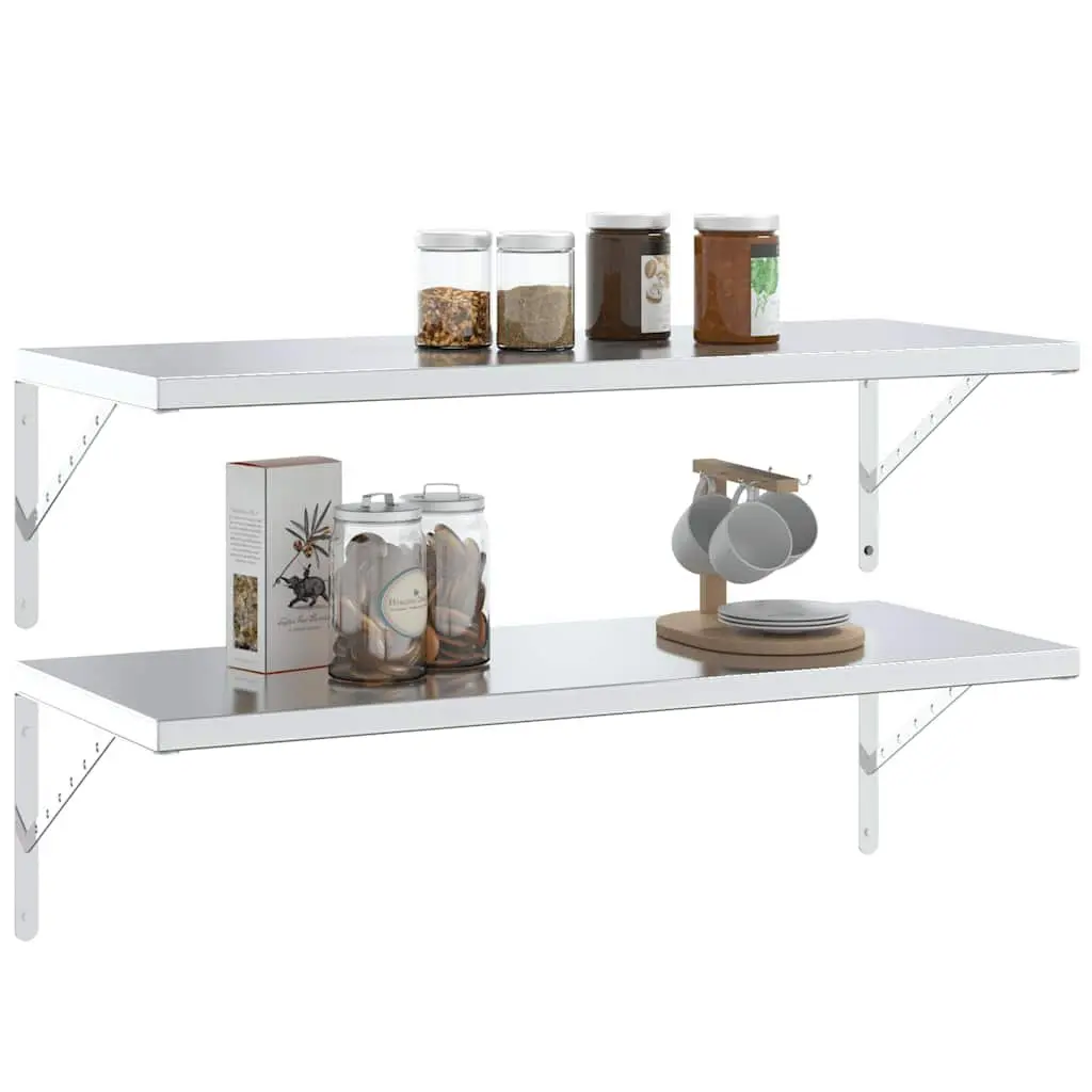 Stainless Steel Wall Mount Shelf Brackets 4 Piece Durable Support Silver 40x25x25cm