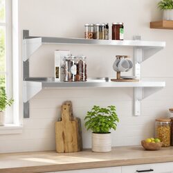 Sleek Silver Wall Shelf 2-Tier Stainless Steel Rack