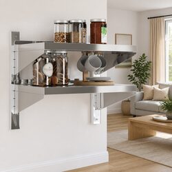 2-Tier Floating Wall Shelf in Silver Stainless Steel