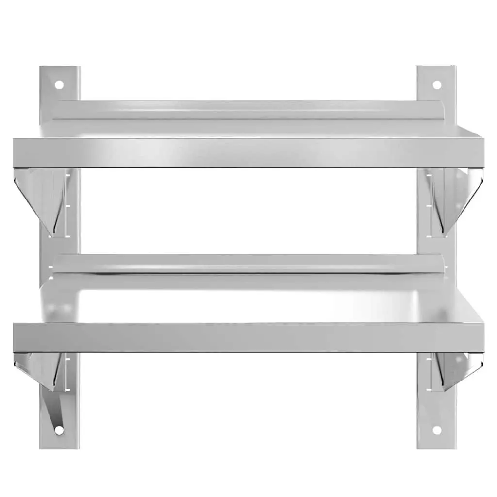2-Tier Wall Shelf Stainless Steel Floating Storage Compact Silver