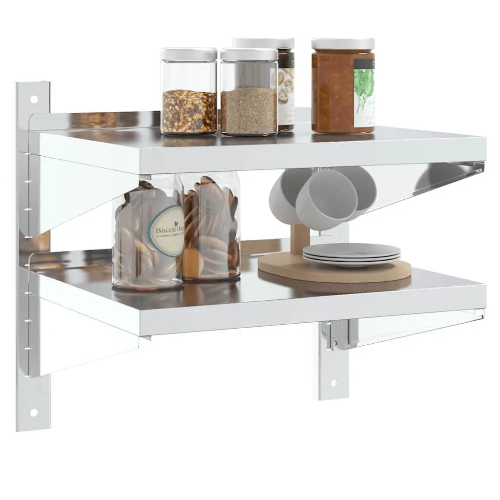 2-Tier Wall Shelf Stainless Steel Floating Storage Compact Silver