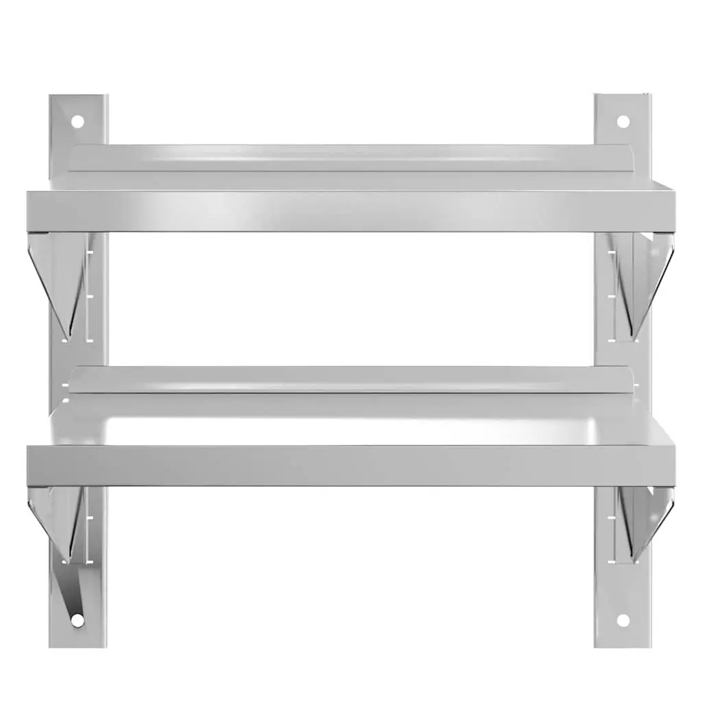 2-Tier Wall Shelf Space-Saving Wall-Mounted Silver Stainless Steel