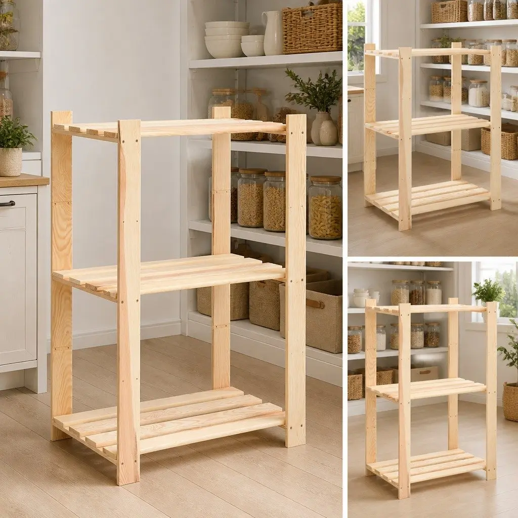 Solid Wood Storage Rack Set of 3 Durable 60x38x90 cm Brown Shelving Unit