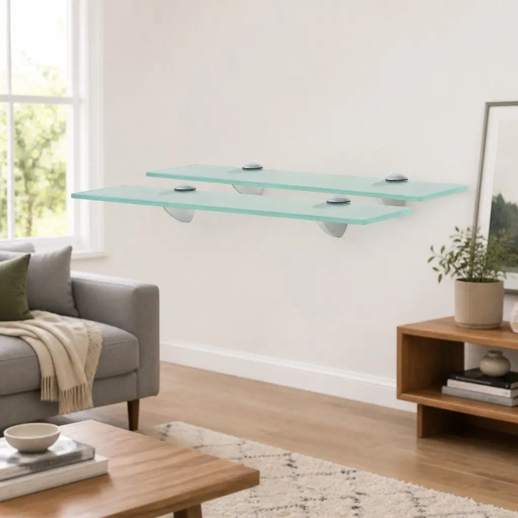 Glass Floating Wall Shelves 2 pcs 40x10 cm Bathroom Bedroom Living Room Display