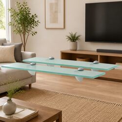 Set of 2 Floating Wall Shelves - Transparent Glass 50x20 cm