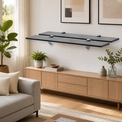 Floating Wall Shelves in Black Glass, 2-Pack 60x20 cm