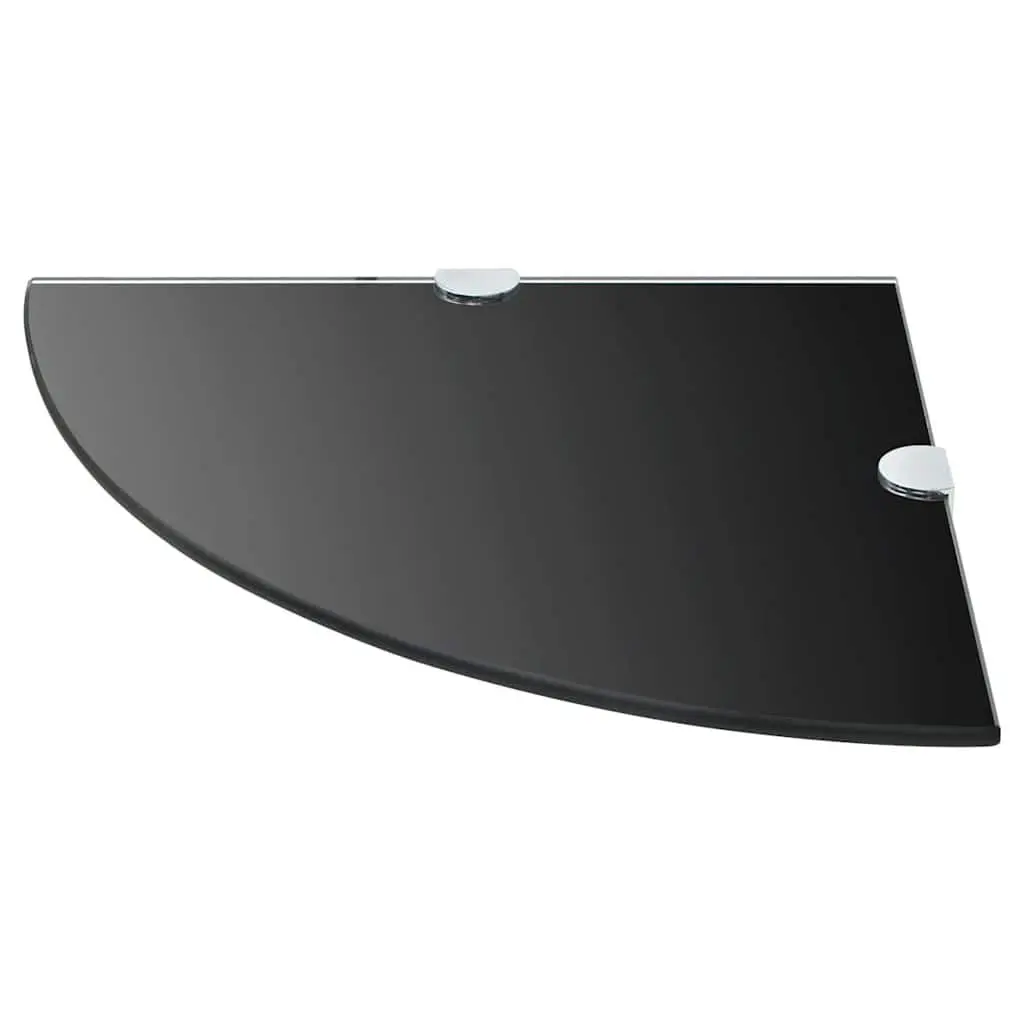 Corner Shelves Floating Glass Wall Shelf 25x25 cm Black Chrome Supports 2 pcs