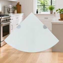 Corner Wall Shelf 25x25 cm - White Glass with Chrome Supports