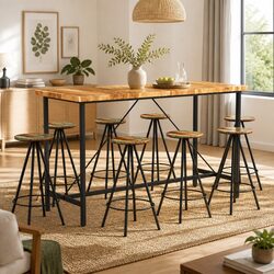 9 Piece Bar Set with Solid Acacia Wood and Reclaimed Wood