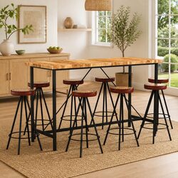 Industrial 9 Piece Bar Set with Stools – Solid Wood Construction