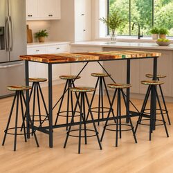 Industrial 9 Piece Bar Table and Stools Set