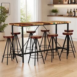 Industrial 9-Piece Bar Set with Solid Reclaimed Wood