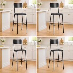 Black Bar Stool Set of 4 with Stackable Steel Legs