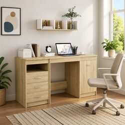 Engineered Wood Desk with Storage Drawers 140x50x76cm
