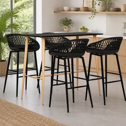 Durable 5 Piece Black Bar Set with Table and Stools