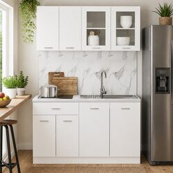 4-Piece Engineered Wood Kitchen Cabinet Set in White