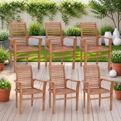 6-Piece Stacking Dining Chairs in Teak Wood