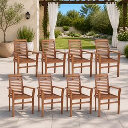 Set of 8 Stacking Dining Chairs in Brown Teak Wood