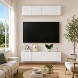 4-Piece White Wall-Mounted TV Cabinet Set
