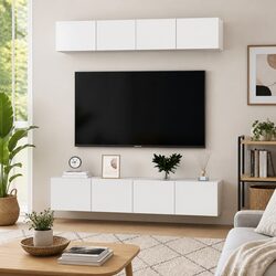 Wall Mounted TV Cabinet Set 4 pcs White Shelving Units