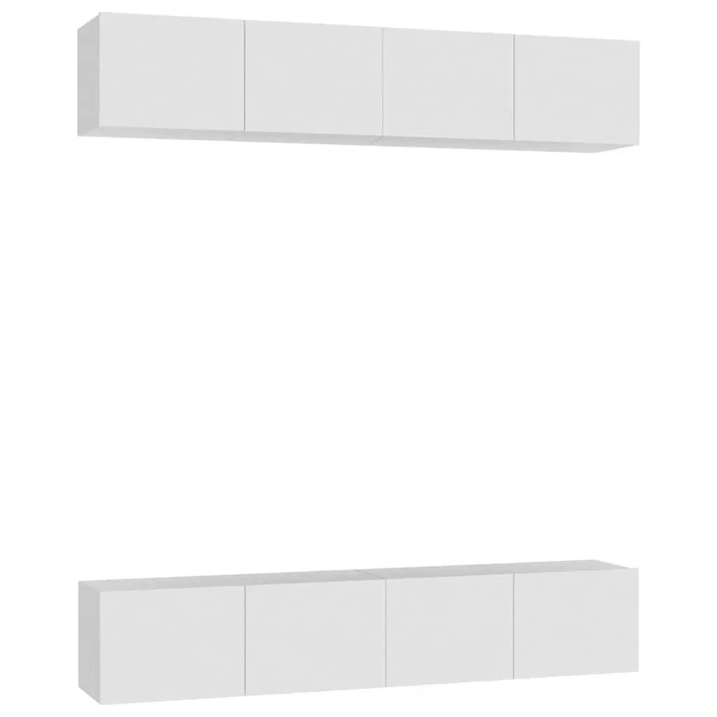 Wall Mounted TV Cabinet Set Space Saving White Engineered Wood 4 Piece
