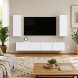 4-Piece Wall-Mounted TV Storage Unit in White