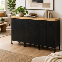 3-Drawer 4-Door Sideboard in Rough Mango Wood