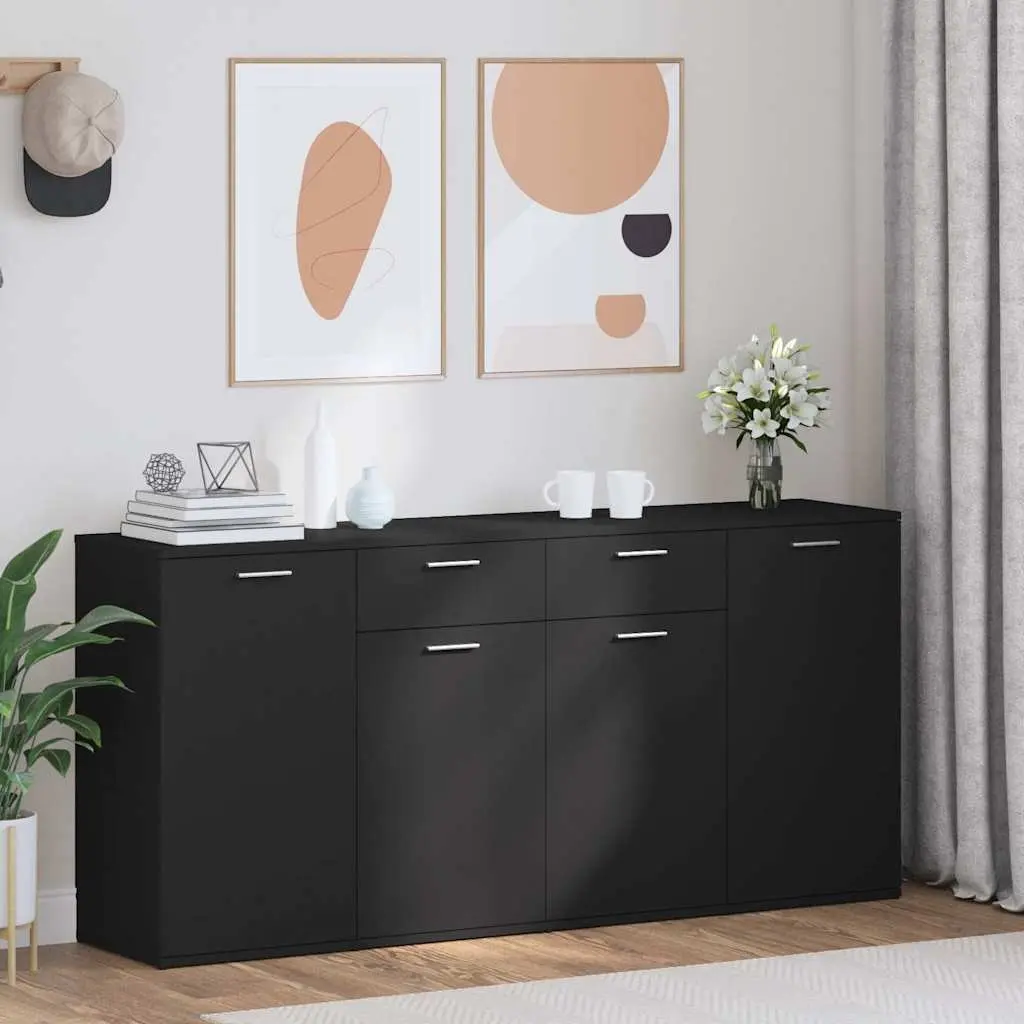 Sideboard Storage Unit Black 160x36x75 cm 4 Door 2 Drawer Buffet Cabinet