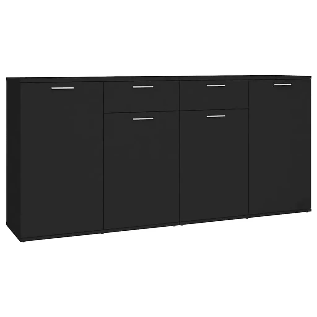 Sideboard Storage Unit Black 160x36x75 cm 4 Door 2 Drawer Buffet Cabinet