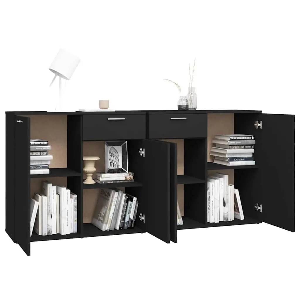 Sideboard Storage Unit Black 160x36x75 cm 4 Door 2 Drawer Buffet Cabinet