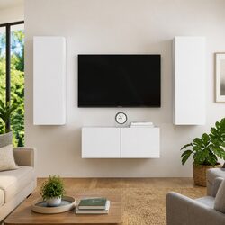 3-Piece Wall-Mount TV Cabinet Set in White