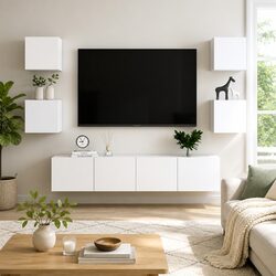 White 6-Piece Wall-Mounted TV Cabinet Storage Set