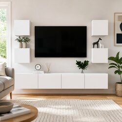 Wall-Mounted TV Cabinet Set – 6 Pieces in White