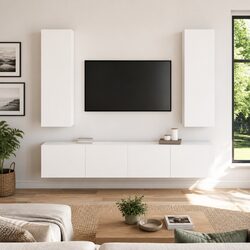 4 Piece Wall-Mounted TV Cabinet Set in White Finish