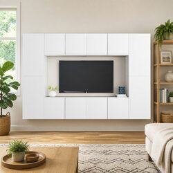 8 Piece Engineered Wood TV Cabinet Set in White