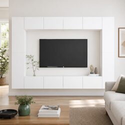 8-Piece Wall-Mounted TV Cabinet Set in White