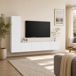 Wall Mounted TV Cabinet Set - 4 Pieces in White