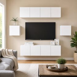6-Piece White Engineered Wood Wall-Mounted TV Unit