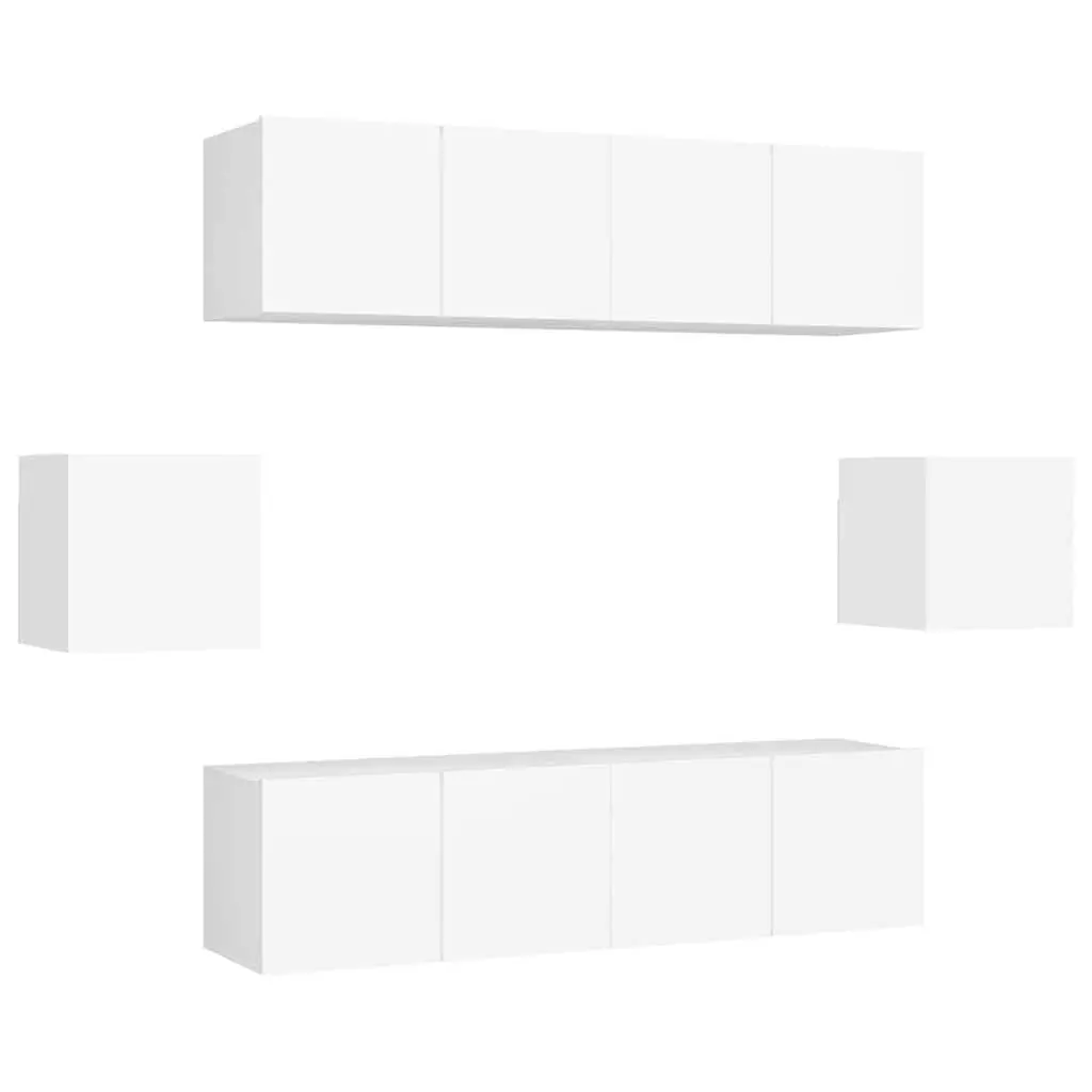 Wall Mounted TV Cabinet Set Space Saving 6 Piece White Engineered Wood Organiser