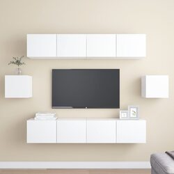 TV Cabinet Set 6 Piece Wall Mounted Storage Shelving Unit White Engineered