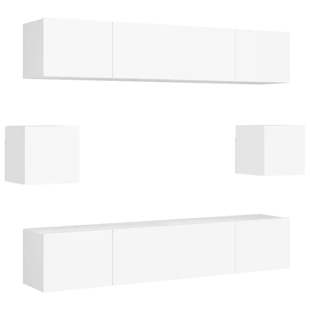TV Cabinet Set Wall Mounted Storage Shelving Unit White 6 Piece