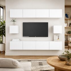 6 Piece Wall-Mounted TV Cabinet Set for Efficient Storage