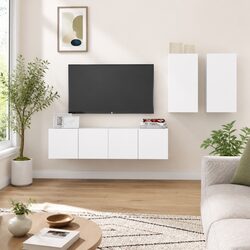 4-Piece White Wall-Mounted TV Cabinet Storage Unit