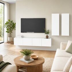 4-Piece Wall-Mounted Storage Unit for TVs in White